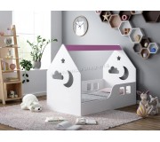 Pat-casuta Happy Babies House Cloud L01 70x140 (White/Pink)