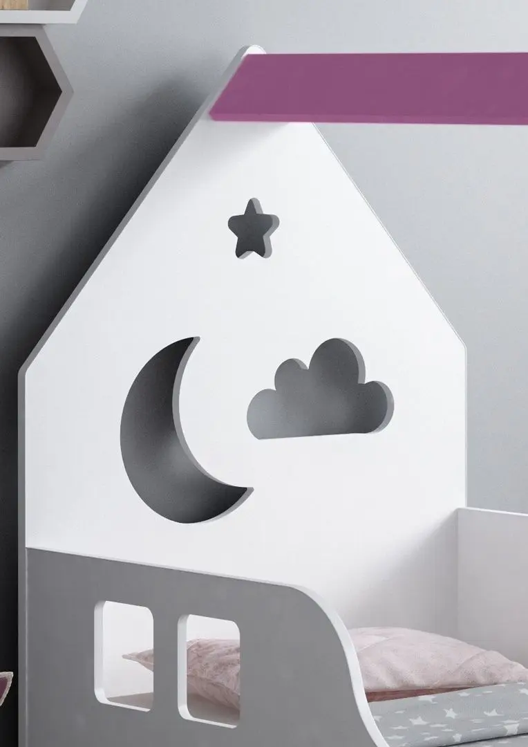 Pat-casuta Happy Babies House Cloud L01 70x140 (White/Pink)