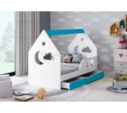 Pat casuta Happy Babies House Cloud L02 cu sertar 70x140 (White/Blue)