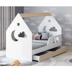Pat casuta Happy Babies House Cloud L02 cu sertar 70x140 (White/Light Pear) Thumb