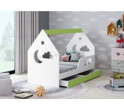 Pat casuta Happy Babies House Cloud L02 cu sertar 70x140 (White/Pastel Green)