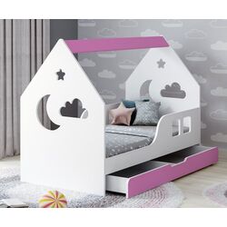 Pat casuta Happy Babies House Cloud L02 cu sertar 70x140 (White/Pink) Thumb