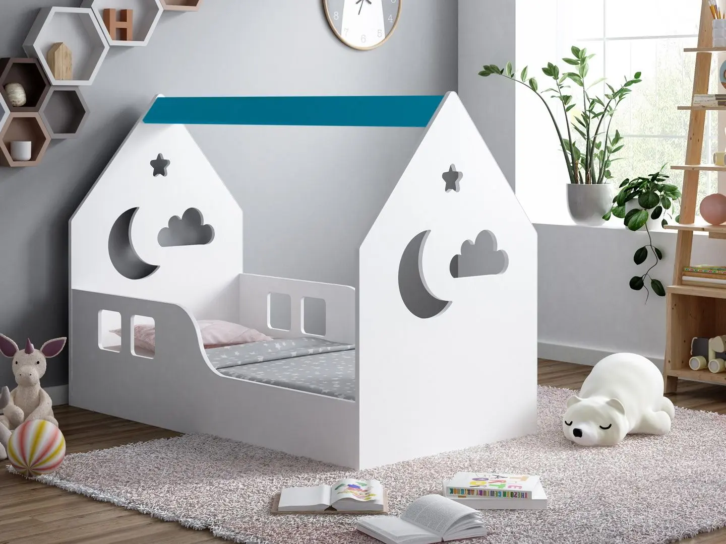 Pat-casuta Happy Babies House Cloud L03 80x160 (White/Blue)