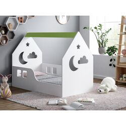 Pat-casuta Happy Babies House Cloud L03 80x160 (White/Pastel Green)