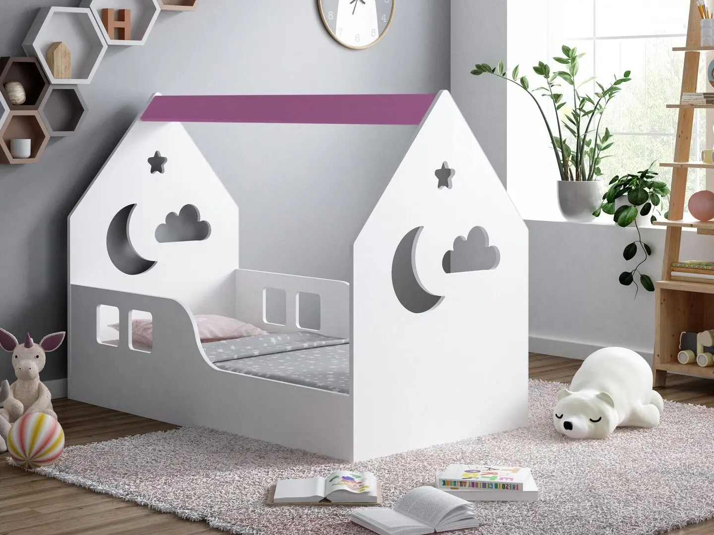 Кровать-домик Happy Babies House Cloud L03  80x160 (White/Pink)