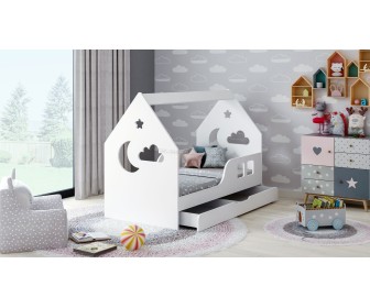 Pat casuta Happy Babies House Cloud L04 cu sertar 80x160 (White)