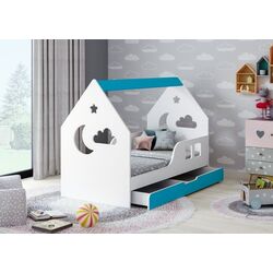 Pat casuta Happy Babies House Cloud L04 cu sertar 80x160 (White/Blue)