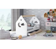 Pat casuta Happy Babies House Cloud L04 cu sertar 80x160 (White/Light Pear)