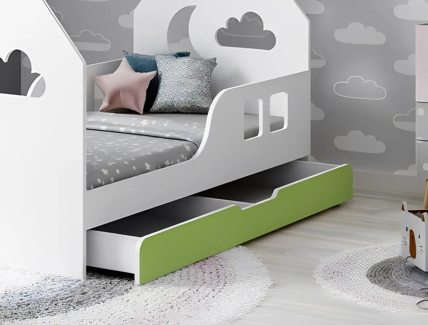 Кровать-домик Happy Babies House Cloud L04 с ящиком 80x160 (White/Pastel Green)