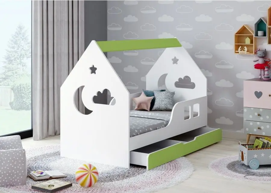 Кровать-домик Happy Babies House Cloud L04 с ящиком 80x160 (White/Pastel Green)