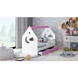 Pat casuta Happy Babies House Cloud L04 cu sertar 80x160 (White/Pink)