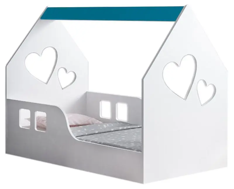 Pat-casuta Happy Babies House Heart L01 70x140 (White/Blue)