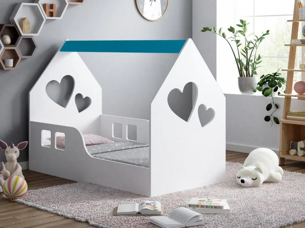 Pat-casuta Happy Babies House Heart L01 70x140 (White/Blue)