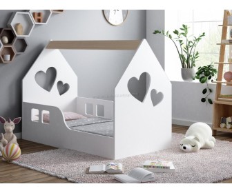 Pat-casuta Happy Babies House Heart L01 70x140 (White/Light Pear)