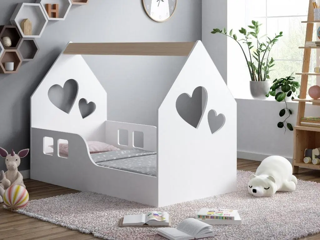 Pat-casuta Happy Babies House Heart L01 70x140 (White/Light Pear)