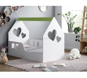 Pat-casuta Happy Babies House Heart L01 70x140 (White/Pastel Green)