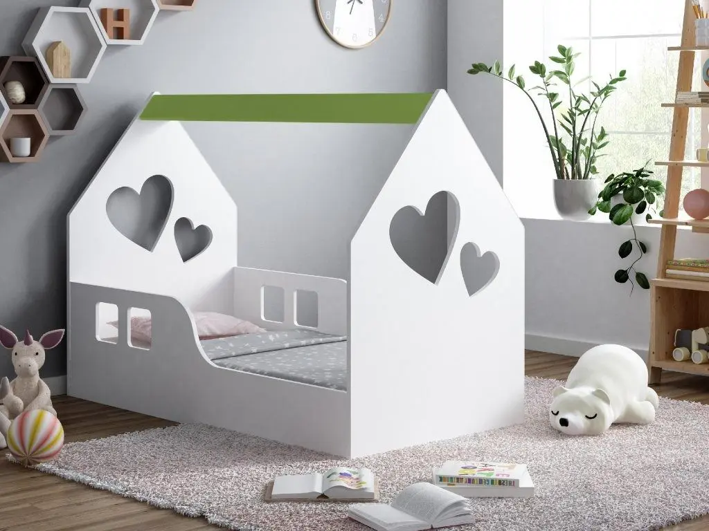 Кровать-домик Happy Babies House Heart L01 70x140 (White/Pastel Green)