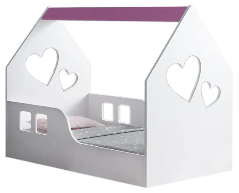 Pat-casuta Happy Babies House Heart L01 70x140 (White/Pink)