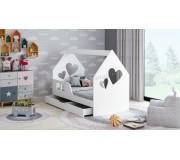 Pat casuta Happy Babies House Heart L02 cu sertar 70x140 (White)