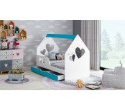 Pat casuta Happy Babies House Heart L02 cu sertar 70x140 (White/Blue)