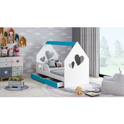 Pat casuta Happy Babies House Heart L02 cu sertar 70x140 (White/Blue)