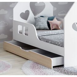 Pat casuta Happy Babies House Heart L02 cu sertar 70x140 (White/Light Pear) Thumb