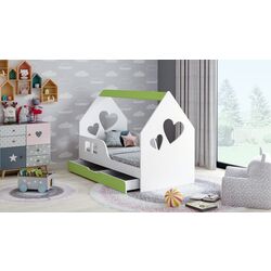 Кровать-домик Happy Babies House Heart L02 с ящиком 70x140 (White/Pastel Green)