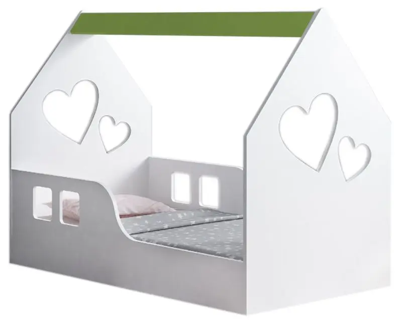 Кровать-домик Happy Babies House Heart L03 80x160 (White/Pastel Green)