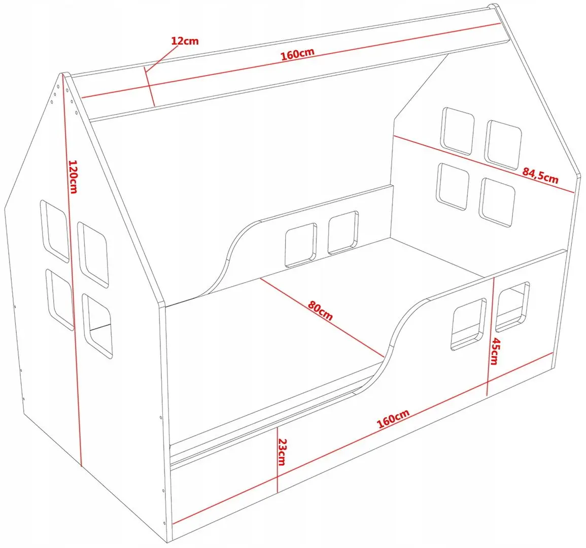 Pat-casuta Happy Babies House Heart L03 80x160 (White/Pink)