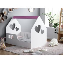 Pat-casuta Happy Babies House Heart L03 80x160 (White/Pink)