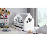 Pat casuta Happy Babies House Heart L04 cu sertar 80x160 (White)