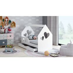 Pat casuta Happy Babies House Heart L04 cu sertar 80x160 (White)