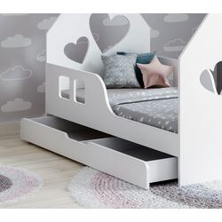 Pat casuta Happy Babies House Heart L04 cu sertar 80x160 (White) Thumb