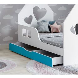 Pat casuta Happy Babies House Heart L04 cu sertar 80x160 (White/Blue) Thumb