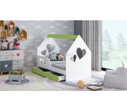 Pat casuta Happy Babies House Heart L04 cu sertar 80x160 (White/Pastel Green)