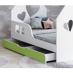 Pat casuta Happy Babies House Heart L04 cu sertar 80x160 (White/Pastel Green) Thumb