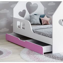 Pat casuta Happy Babies House Heart L04 cu sertar 80x160 (White/Pink) Thumb