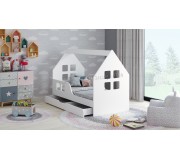 Pat casuta Happy Babies House Windows L02 cu sertar 70x140 (White)