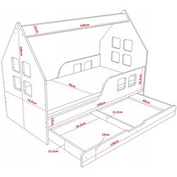 Pat casuta Happy Babies House Windows L02 cu sertar 70x140 (White) Thumb