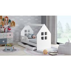 Pat casuta Happy Babies House Windows L02 cu sertar 70x140 (White)