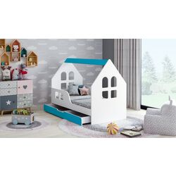 Кровать-домик Happy Babies House Windows L02 с ящиком 70x140 (White/Blue)