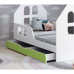 Pat casuta Happy Babies House Windows L02 cu sertar 70x140 (White/Pastel Green) Thumb