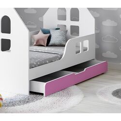 Pat casuta Happy Babies House Windows L02 cu sertar 70x140 (White/Pink) Thumb