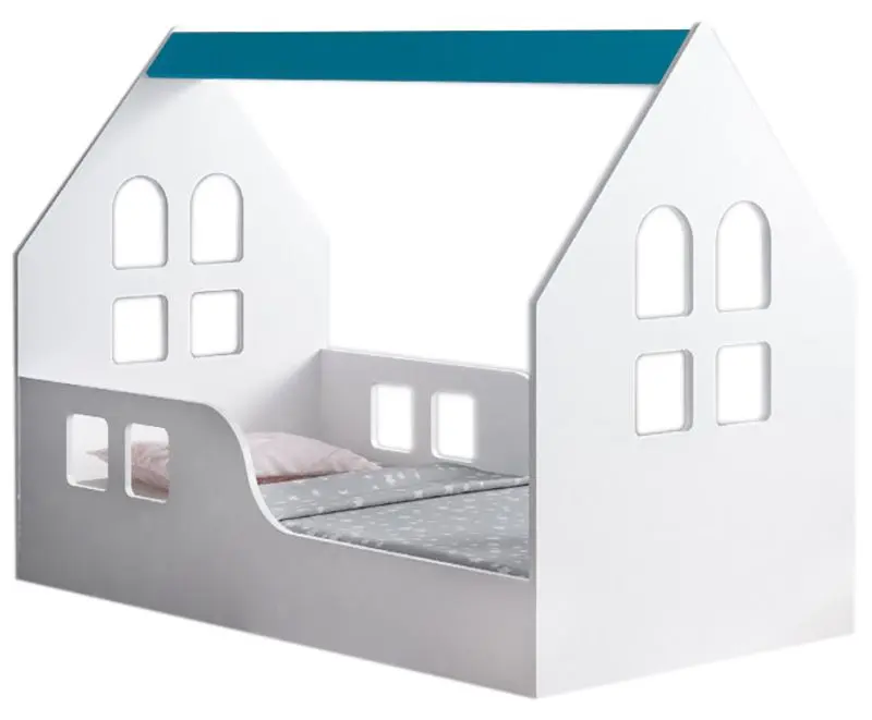 Pat-casuta Happy Babies House Windows L03 80x160 (White/Blue)