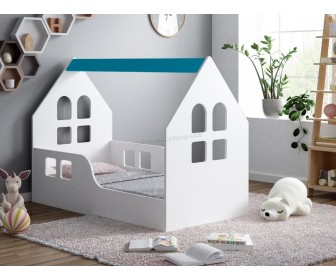 Pat-casuta Happy Babies House Windows L03 80x160 (White/Blue)