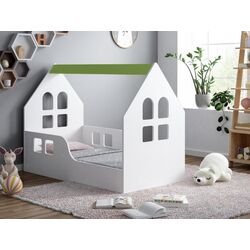 Pat-casuta Happy Babies House Windows L03 80x160 (White/Pastel Green)