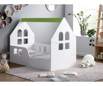 Pat-casuta Happy Babies House Windows L03 80x160 (White/Pastel Green)