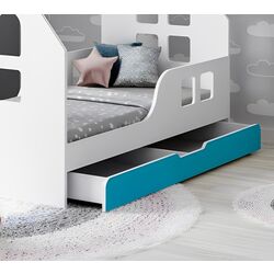 Pat casuta Happy Babies House Windows L04 cu sertar 80x160 (White/Blue) Thumb