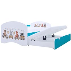 Pat Happy Babies Happy Animals And Cars cu pat retractabil 80x160 (White/Blue) Thumb