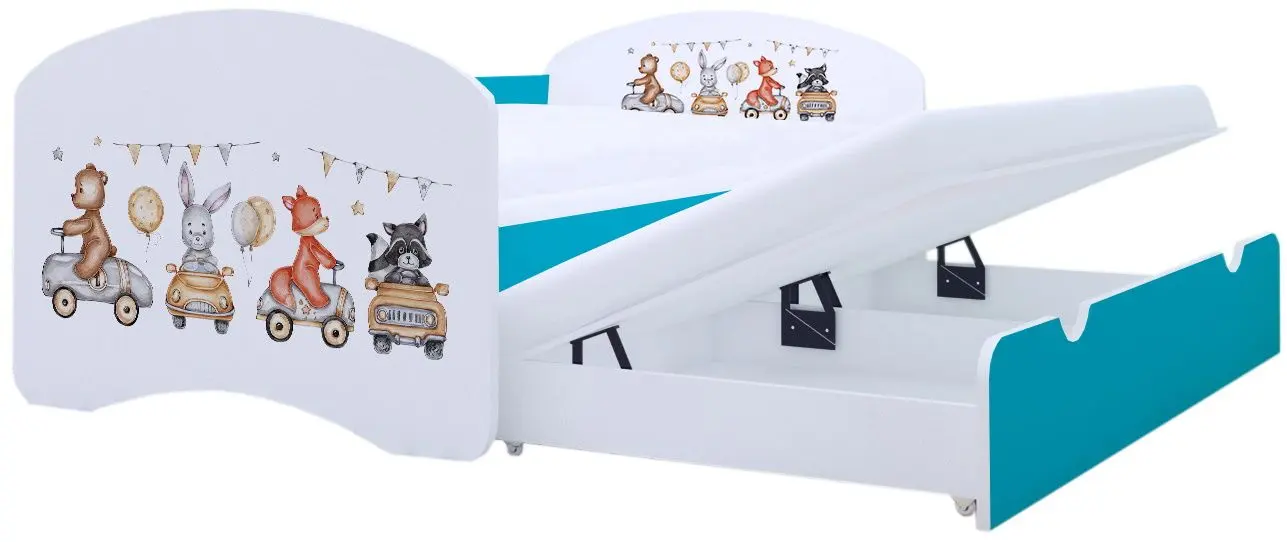 Pat Happy Babies Happy Animals And Cars cu pat retractabil 80x160 (White/Blue)